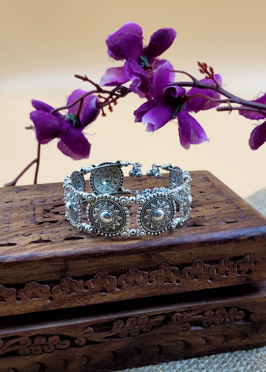 Filigree Work Silver Oxidized  Tribal Floral Bracelet