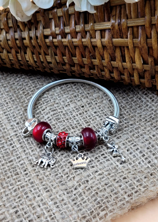 Silver Oxidized Angle Charm Bracelet