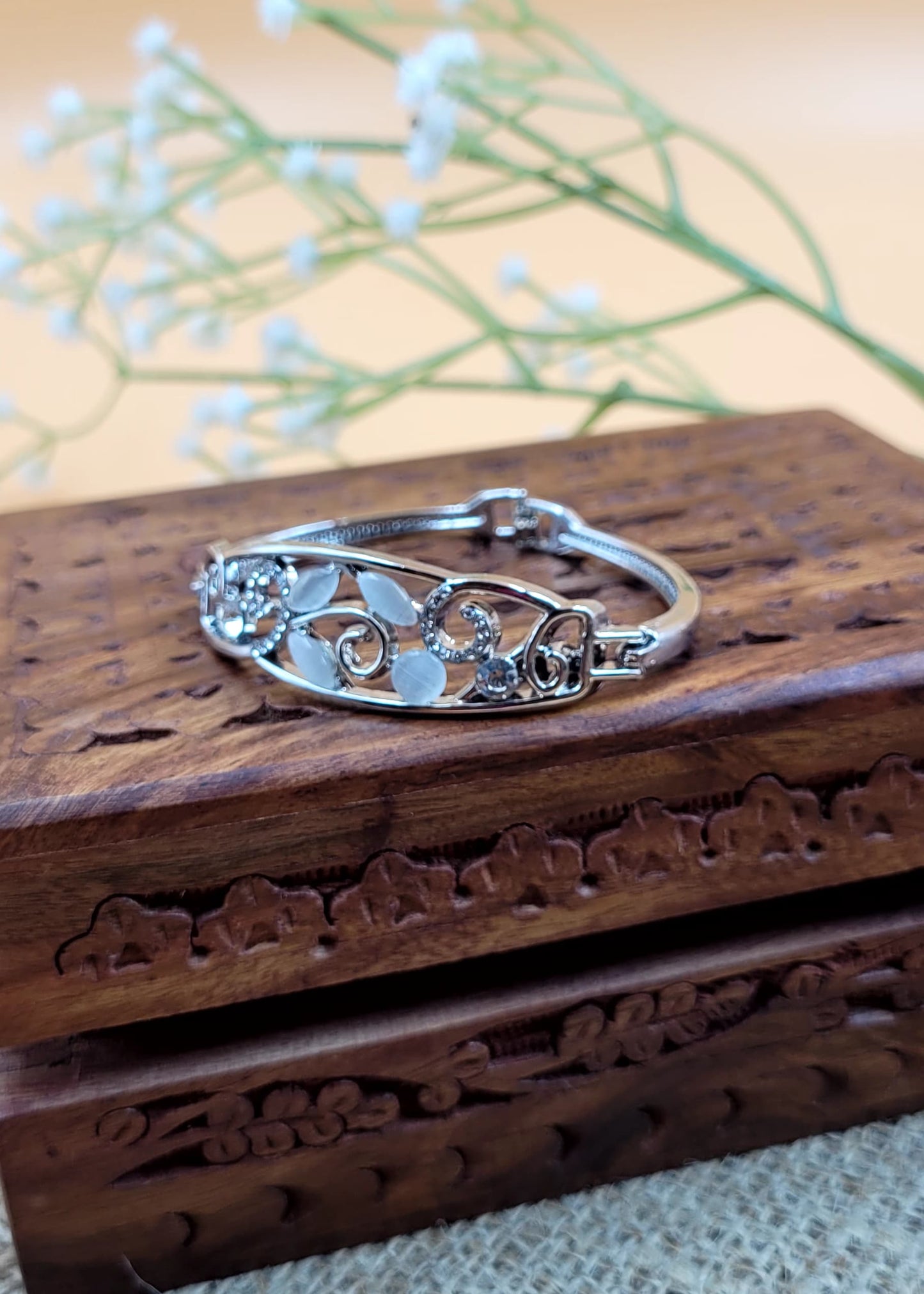 Silver Plated White Stone Embedded Stylish Bracelet