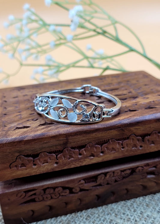 Silver Plated White Stone Embedded Stylish Bracelet