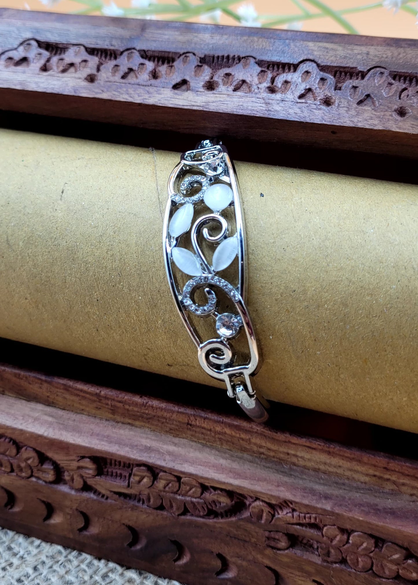 Silver Plated White Stone Embedded Stylish Bracelet