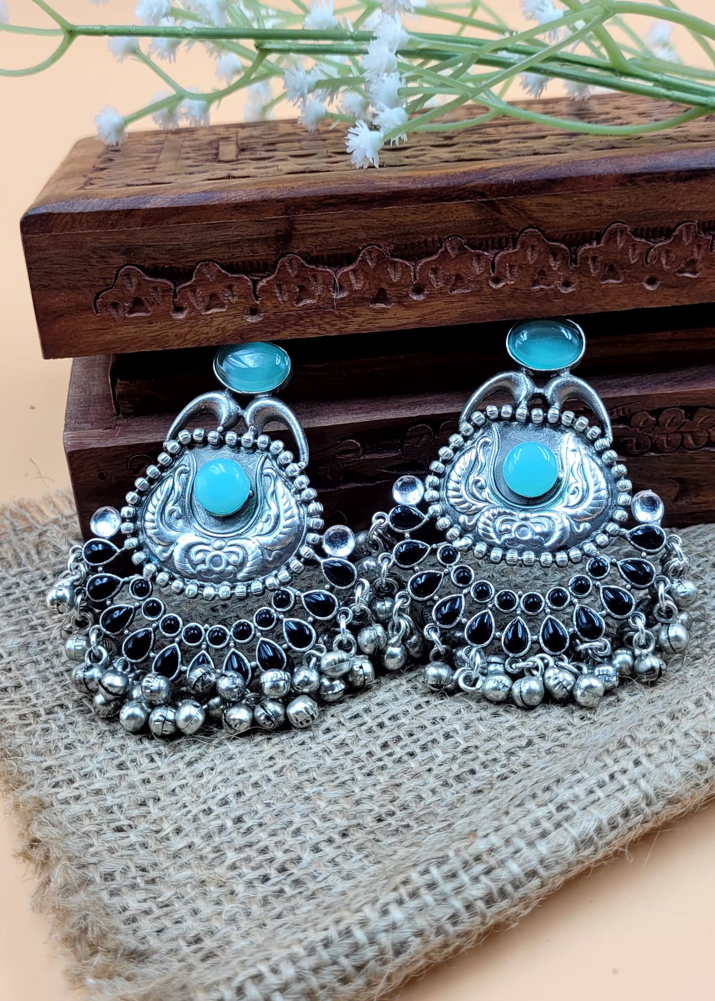 Premium Design Silver Replica Oxidised with Monalisa Stone