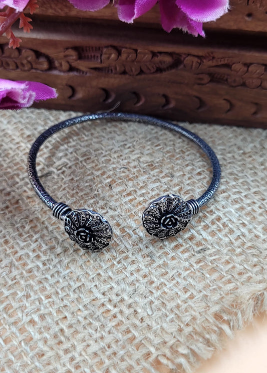 Swirl Floral Silver Oxidized Slip On Cuff Bracelet