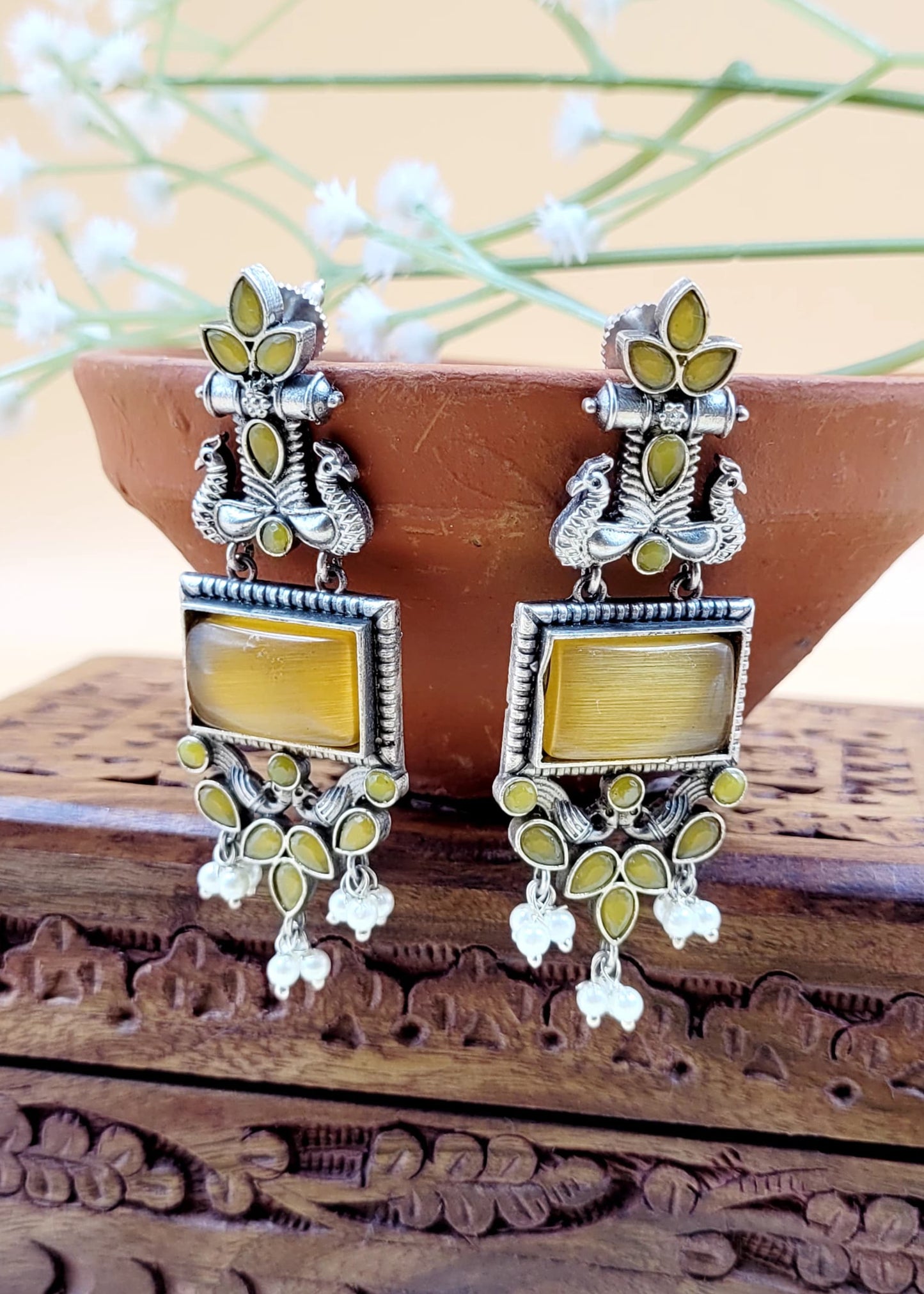 Premium Brass Ridhima Yellow Earrings
