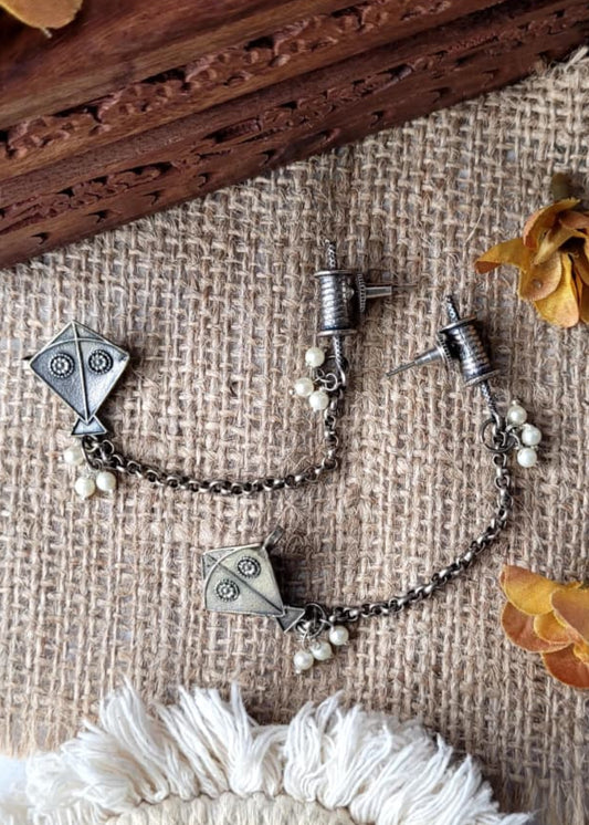Brass Oxidised Ear cuffs Kite -Fly high