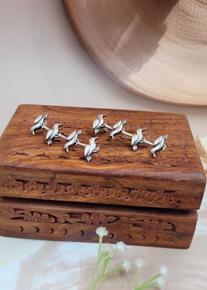 Brass Oxidised Pakhi Stud Earrings