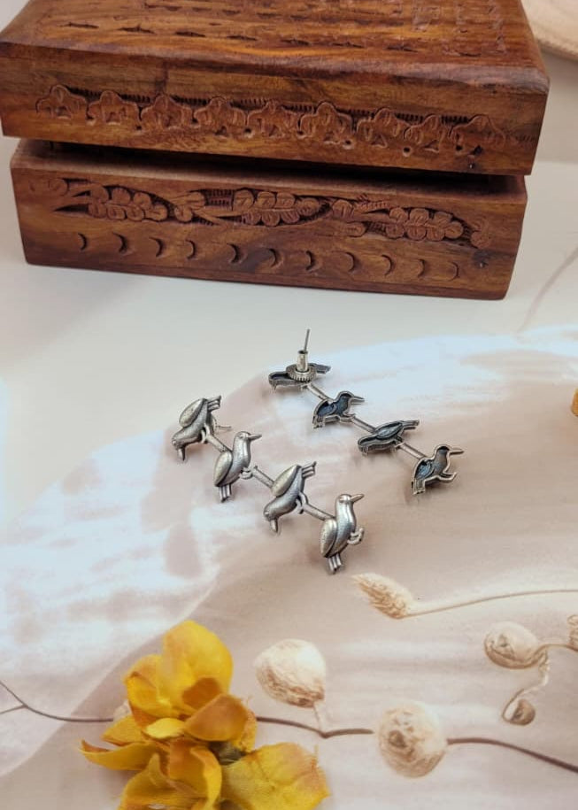 Brass Oxidised Pakhi Stud Earrings