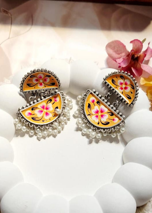 Zazzy Brass Base Hand-painted Peach Coloured Earrings