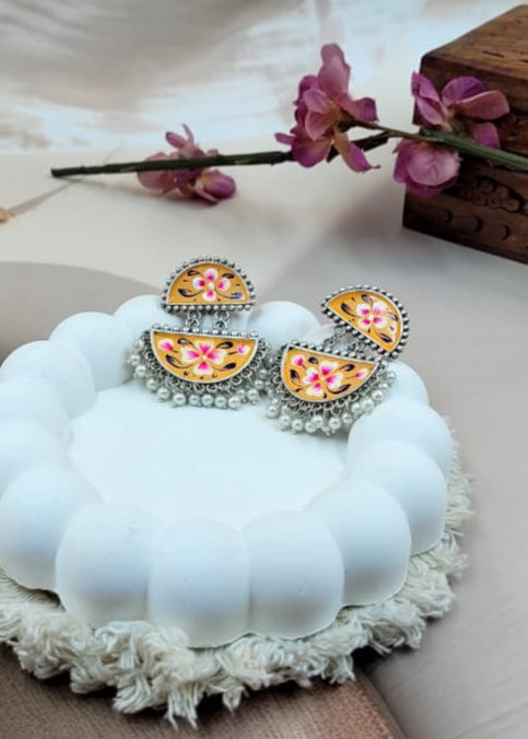 Zazzy Brass Base Hand-painted Peach Coloured Earrings