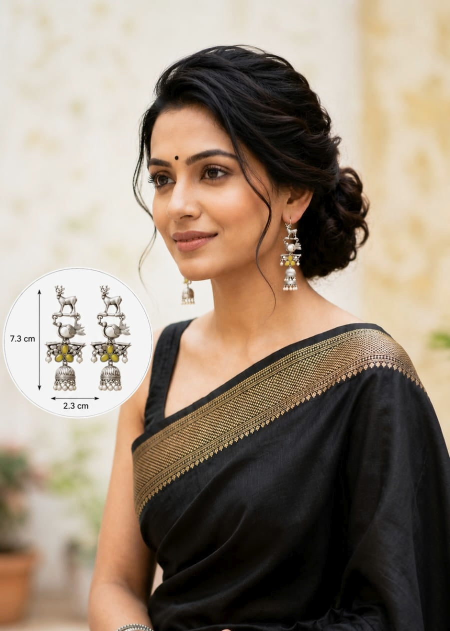 Brass Premium Deer-Bird Dangler Earrings
