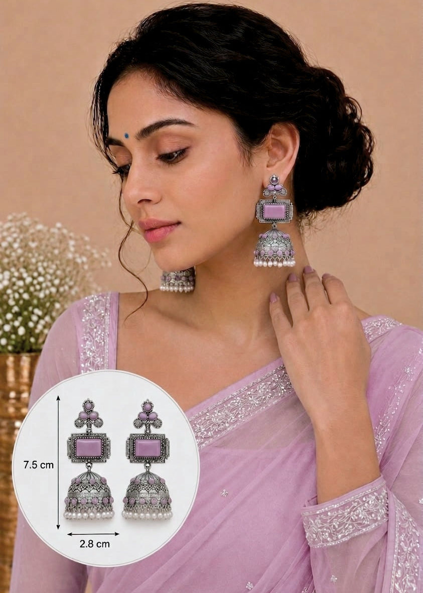 Brass Jumbo Jhumka With Pink Monalisa Stones