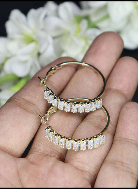 Golden Crystal Baguette Fifi Hoop Earrings