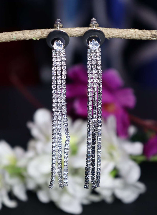 Long Silver Crystal Tassel Earrings