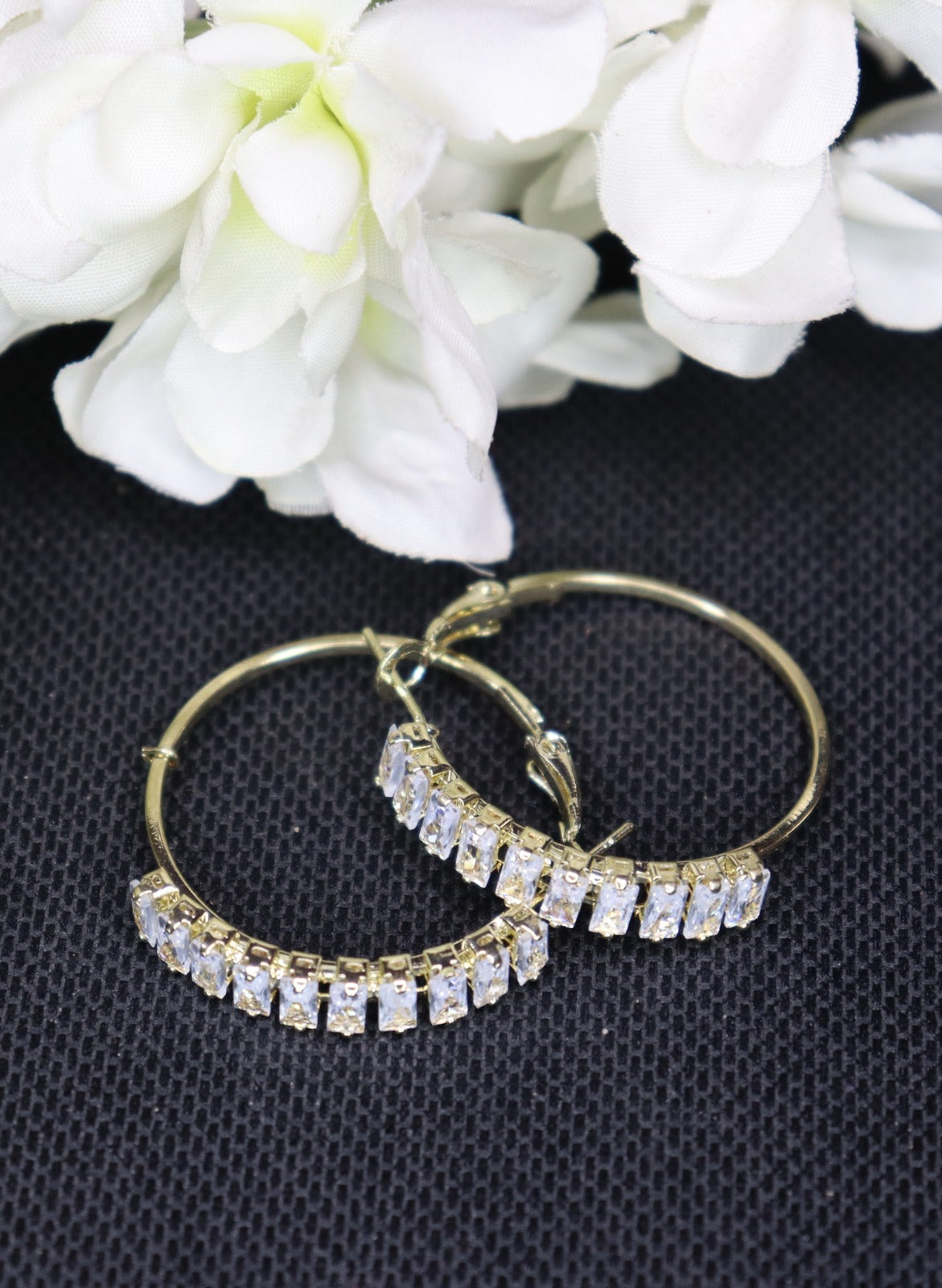 Golden Crystal Baguette Fifi Hoop Earrings