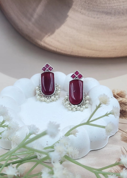 German Silver Monalisa Stone Premium Quality Studs