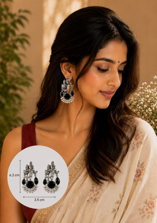 Divine Harmony Radha Krishna Black Monalisa Stone Earrings