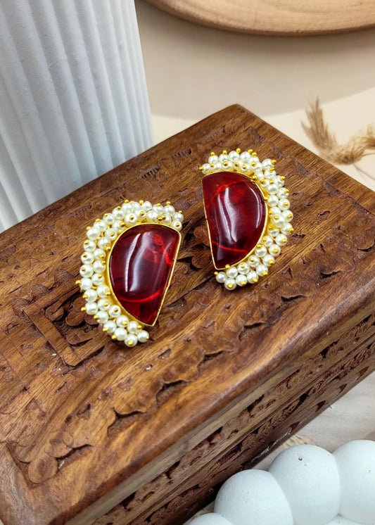 Half Moon Red Monalisa Stone Bead Layared
