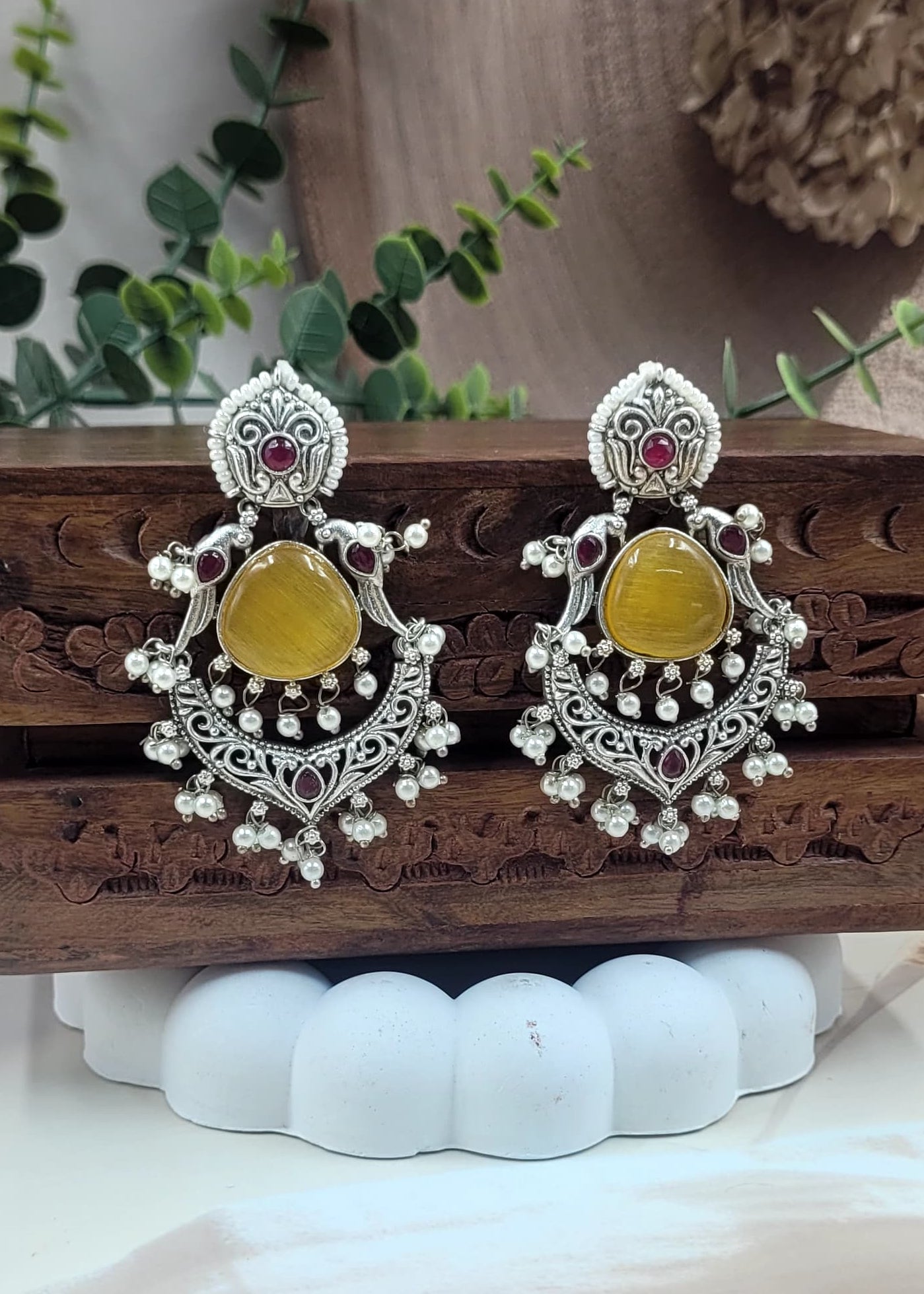 Brass Premium Diksha Yellow Dangler Earrings