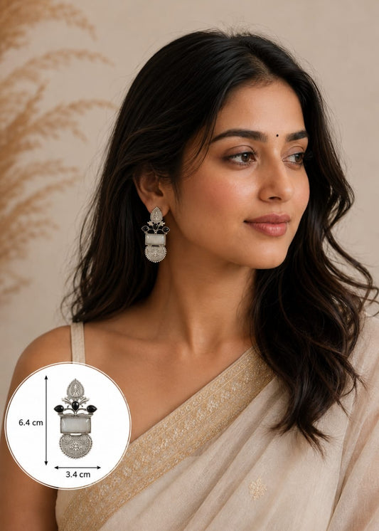 Translucent Monalisa Stone Handcrafted Silver Look Stud Earrings