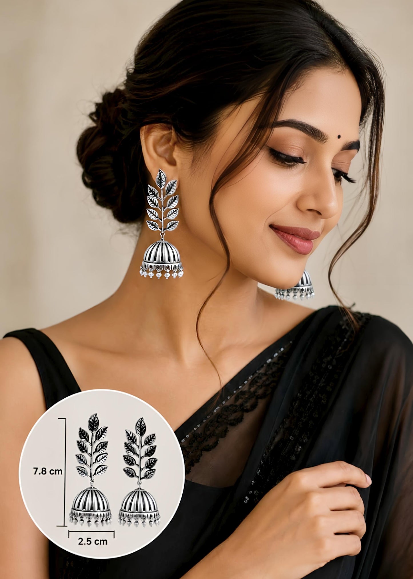 Brass Premium Silver Plated Leafy Jhumki Earrings