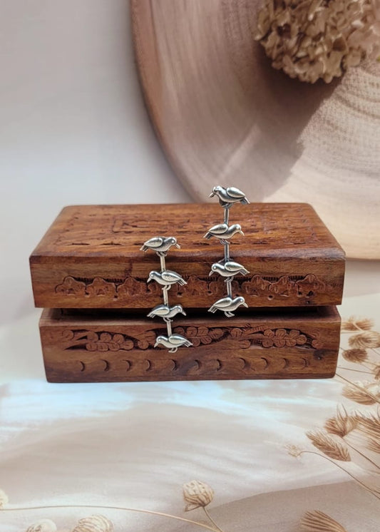 Brass Oxidised Pakhi Stud Earrings