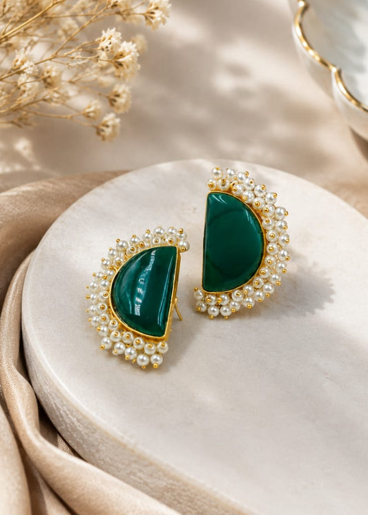 Half Moon Green Monalisa Stone Bead Layared