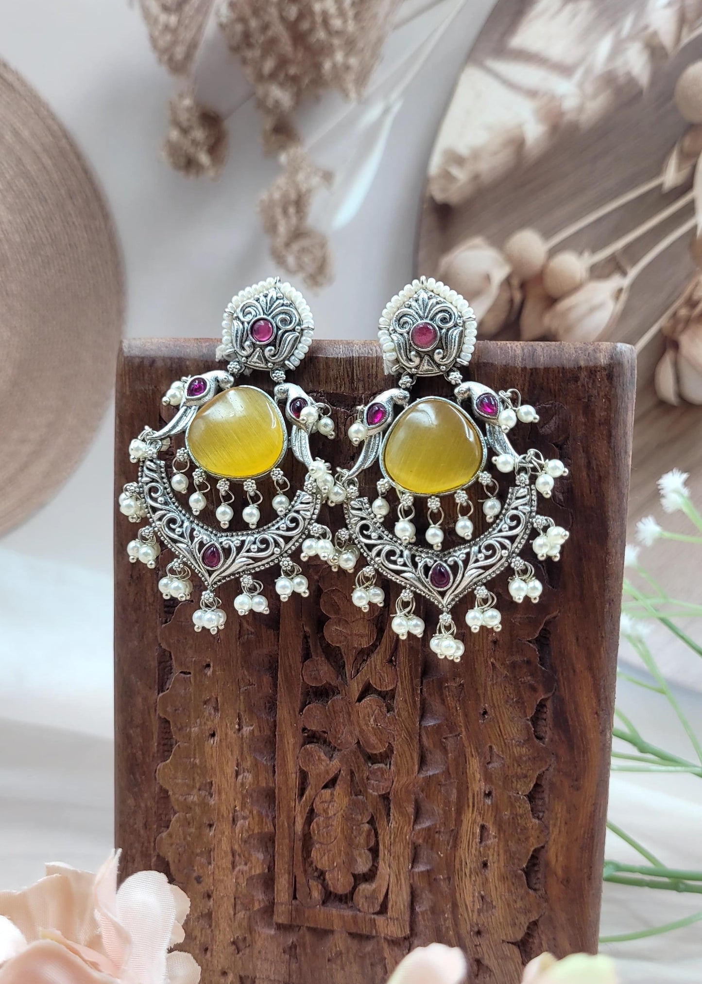 Brass Premium Diksha Yellow Dangler Earrings