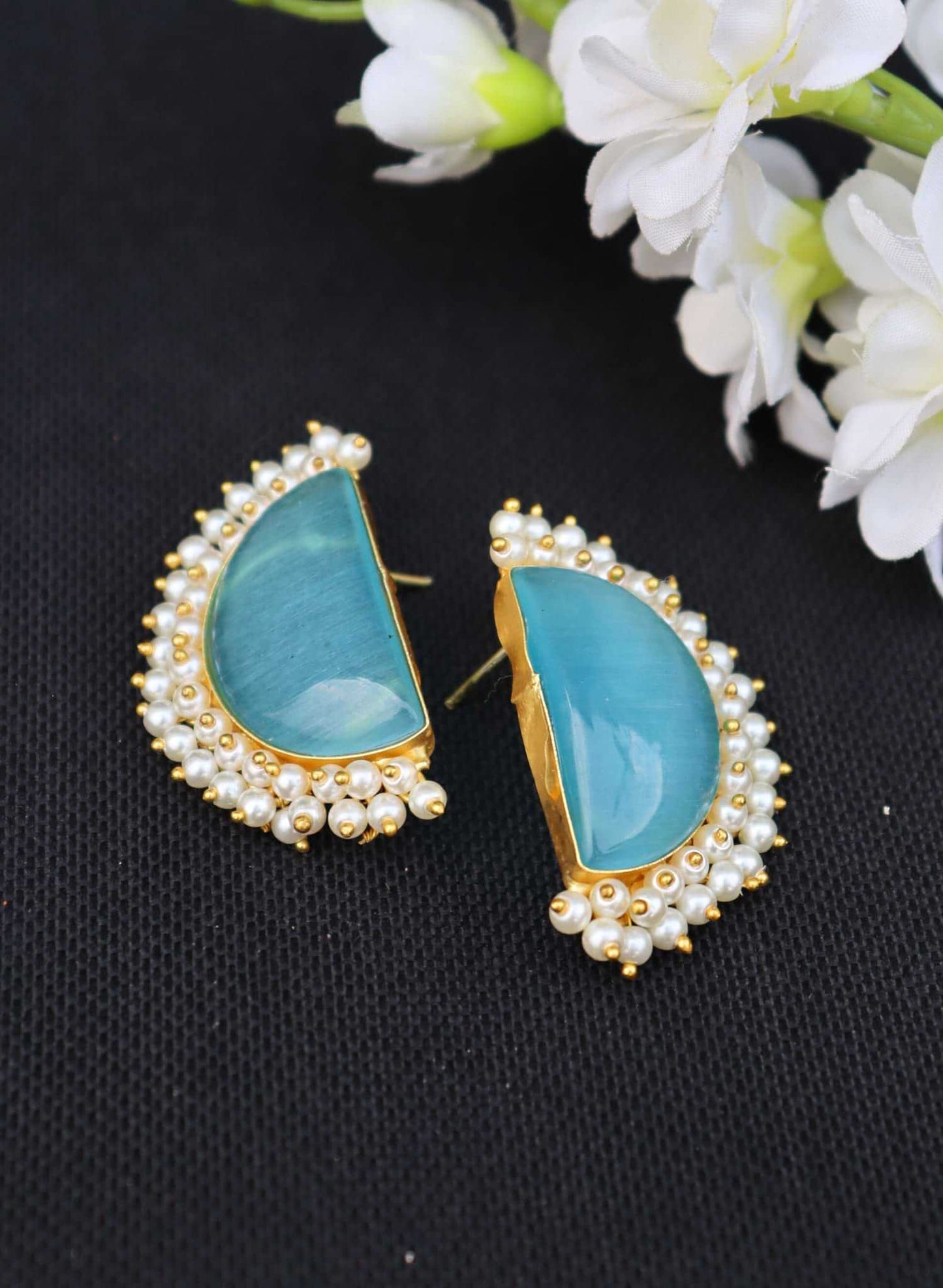 Half Moon Sky Blue Monalisa Stone Bead Layared