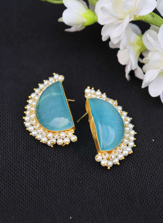 Half Moon Sky Blue Monalisa Stone Bead Layared