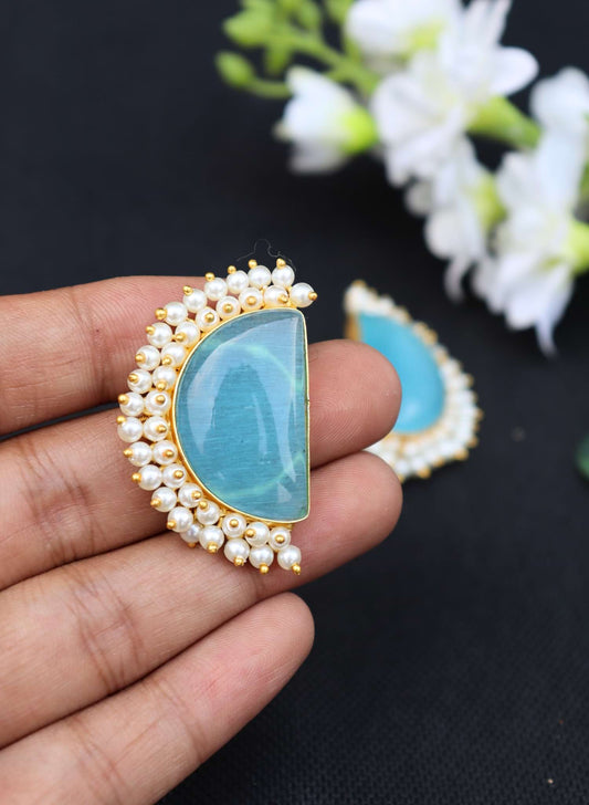 Half Moon Sky Blue Monalisa Stone Bead Layared