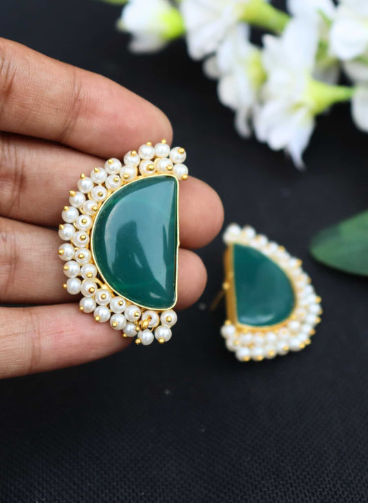 Half Moon Green Monalisa Stone Bead Layared