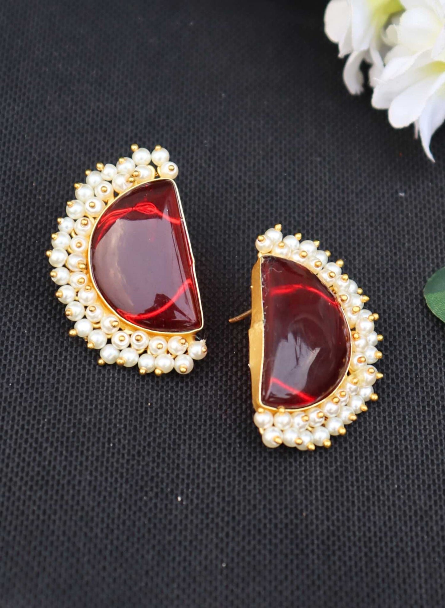 Half Moon Red Monalisa Stone Bead Layared