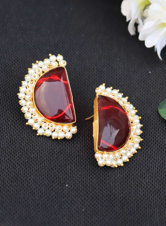 Half Moon Red Monalisa Stone Bead Layared
