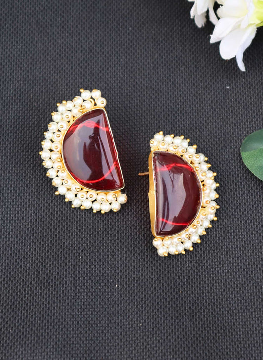 Half Moon Red Monalisa Stone Bead Layared