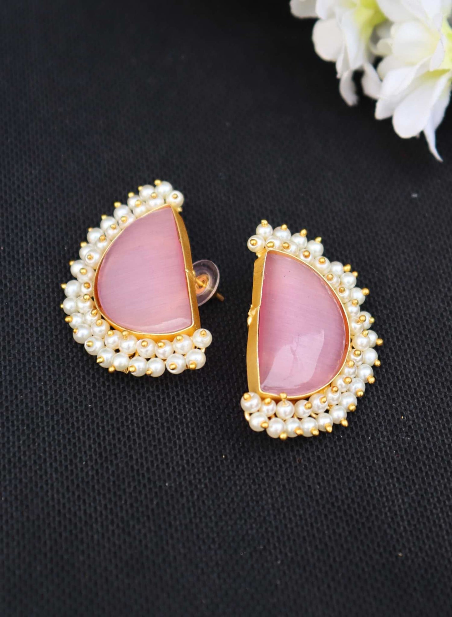 Half Moon Pink Monalisa Stone Bead Layared