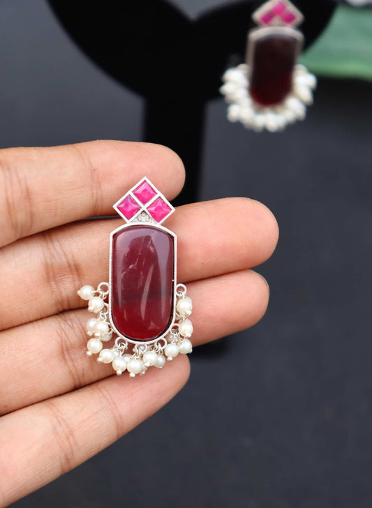 German Silver Monalisa Stone Premium Quality Studs