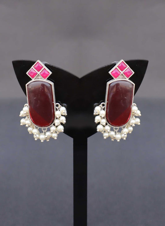 German Silver Monalisa Stone Premium Quality Studs