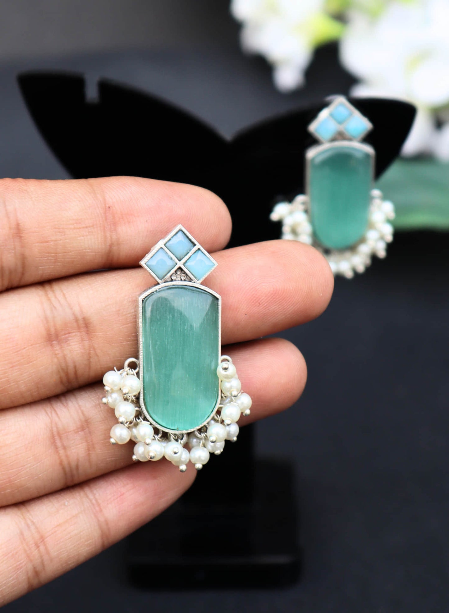 German Silver Monalisa Stone Premium Quality Studs