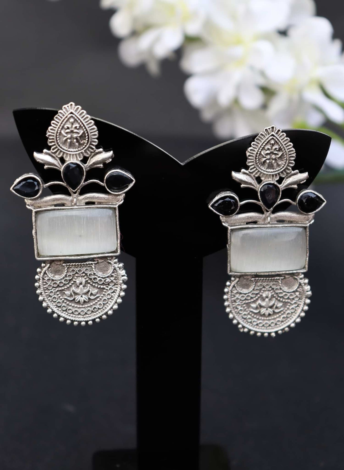 Translucent Monalisa Stone Handcrafted Silver Look Stud Earrings