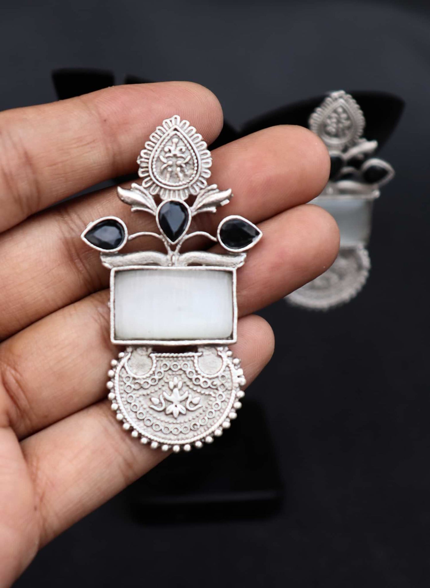 Translucent Monalisa Stone Handcrafted Silver Look Stud Earrings