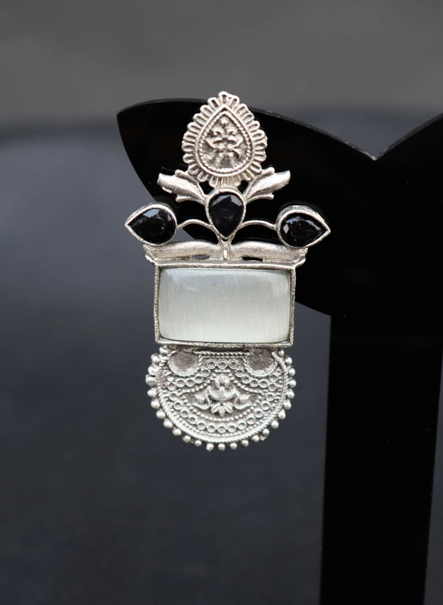 Translucent Monalisa Stone Handcrafted Silver Look Stud Earrings