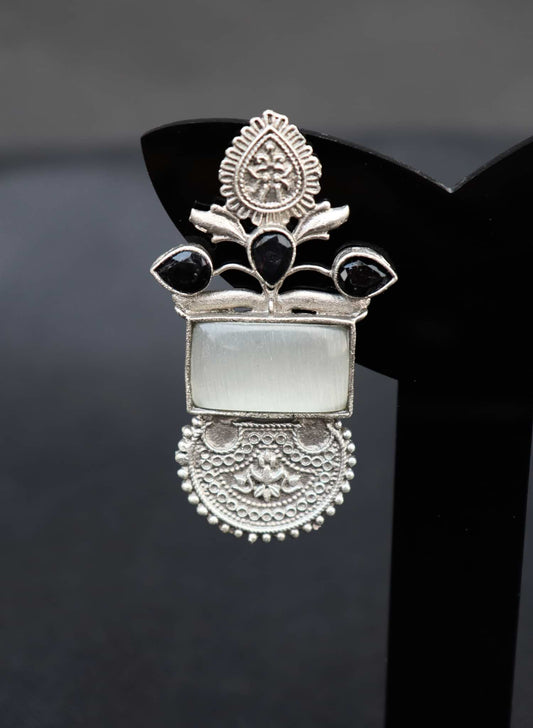 Translucent Monalisa Stone Handcrafted Silver Look Stud Earrings